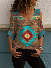 Camiseta oversize con hombros descubiertos, manga media y estampado vintage